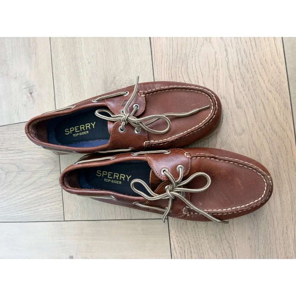 Sperry Top-Sider Mens Brown Leather Boat Shoes Authentic Original Deck Shoes